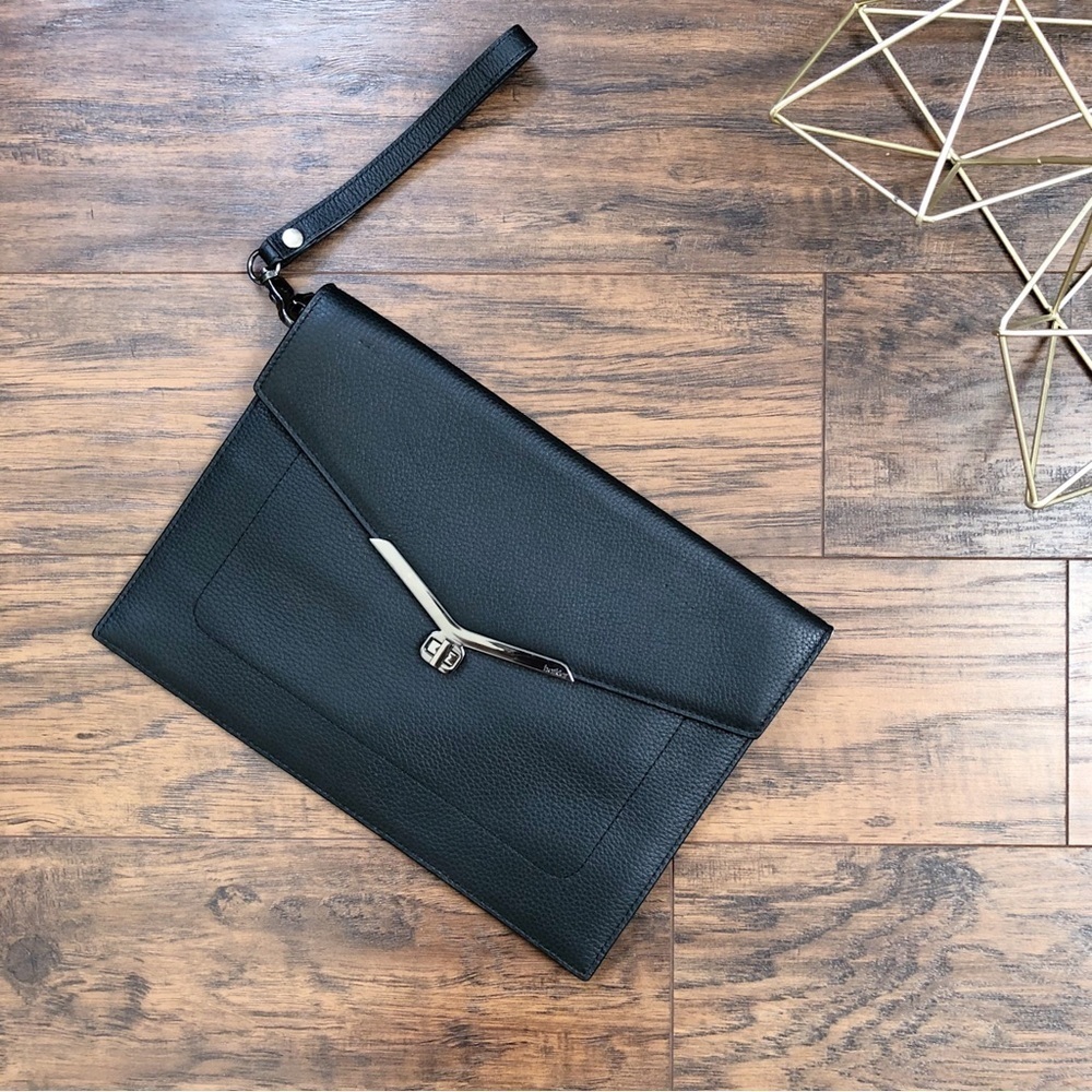 Botkier • Valentina Flap Clutch black pebbled leather envelope purse wristlet